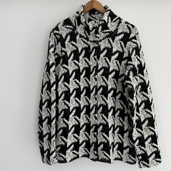 Chicos Jacket Womens XL Wool Blend Knit Cardigan Houndstooth Check Mock Neck - Picture 6 of 10